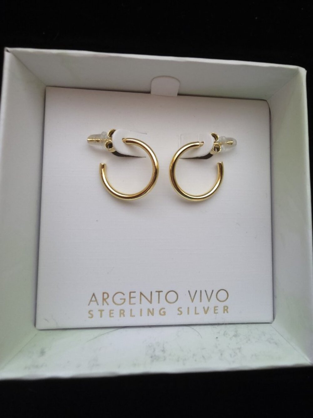 Argento Vivo Gold Plated Sterling Hoop Earrings 925 3/4" NIB